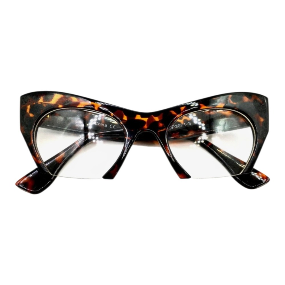 Cat Eye Glasses Women OS Tortoise New Dramatic Semi-Rimless Oversized JP3071-3 - Picture 5 of 8